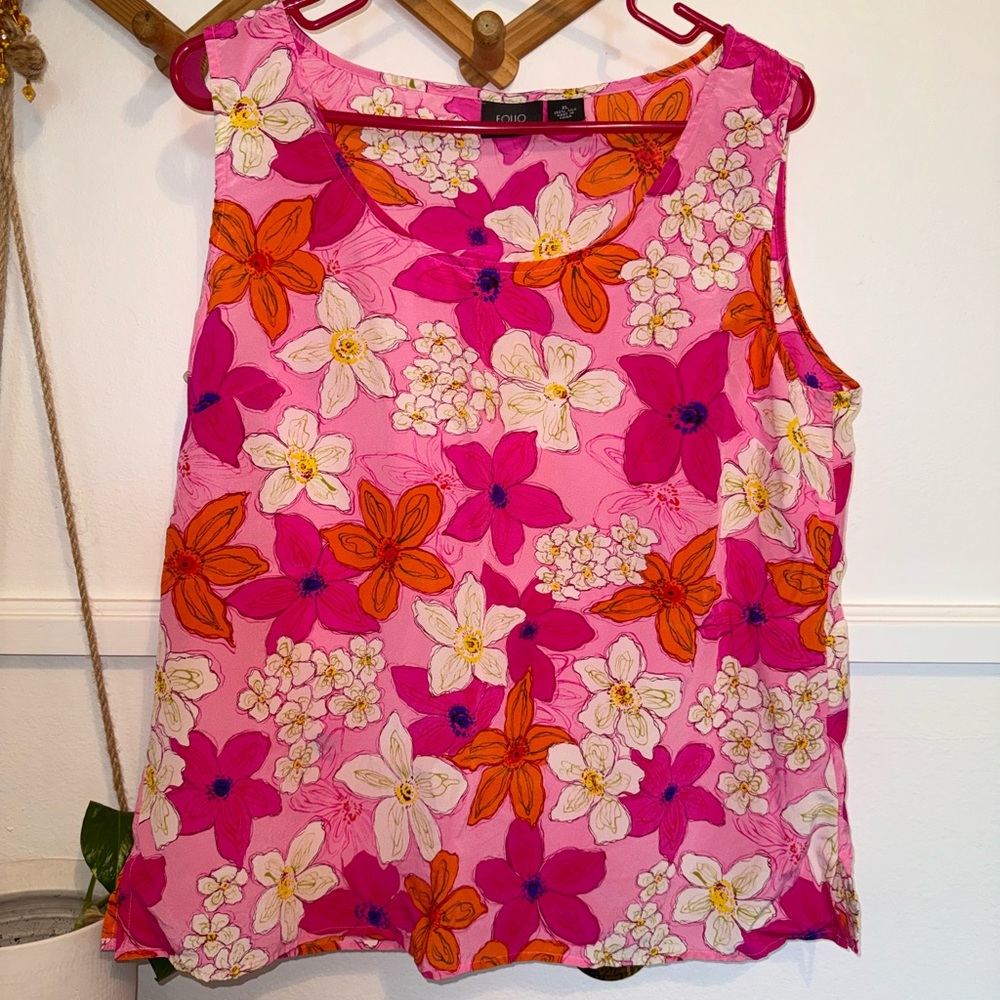 100% silk floral tank top